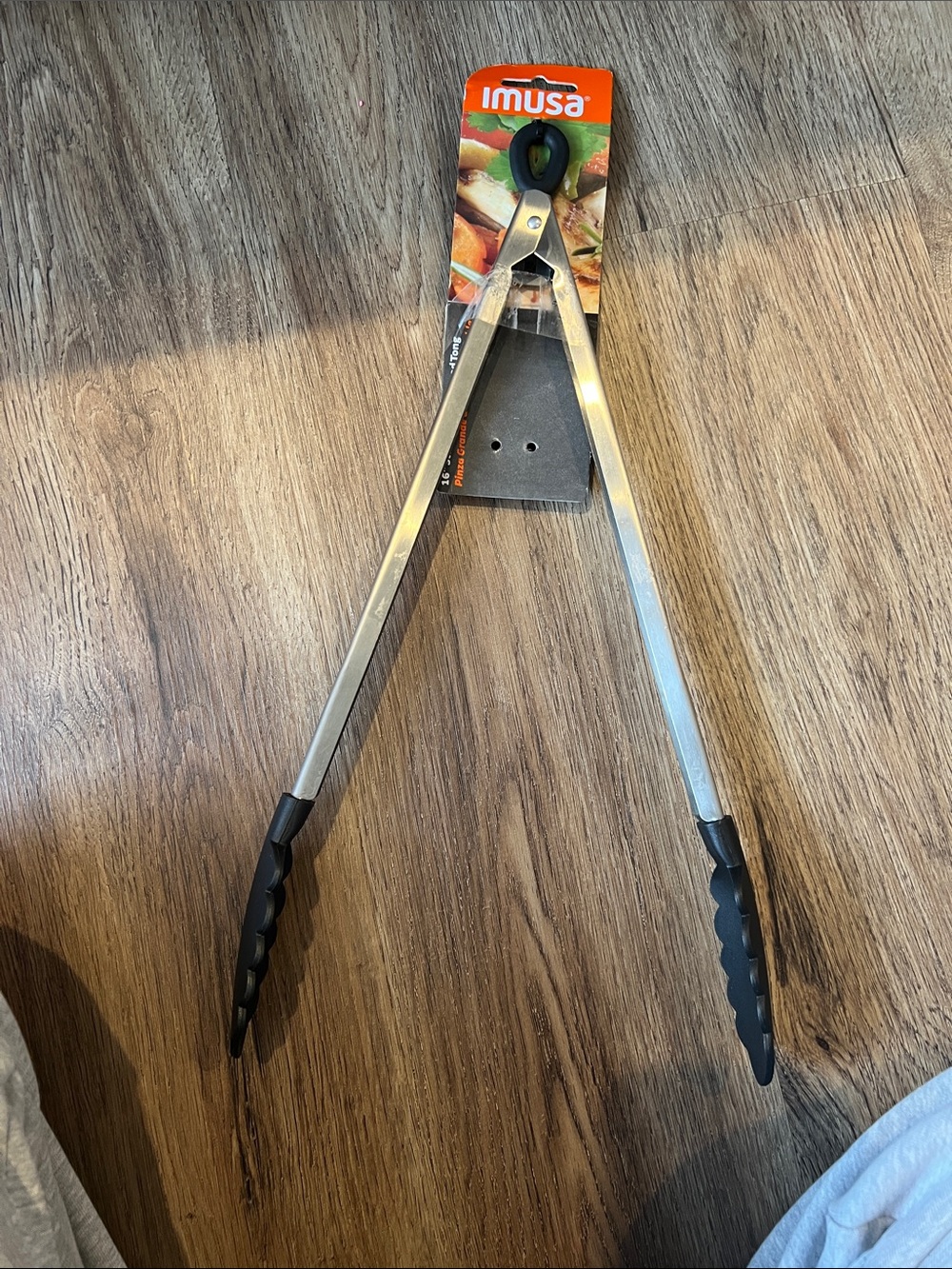 IMUSA Stainless Steel BBQ Tongs with Black Silicone Tips
